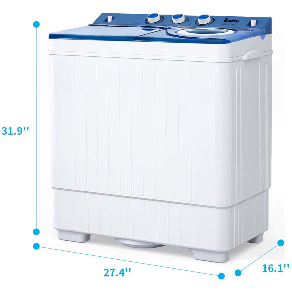 Twin Tub with Built-in Drain Pump XPB65-2288S 26Lbs Semi-automatic Twin Tube Washing Machine for Apartment, Dorms, RVs, Camping and More, White&Blue US Standard