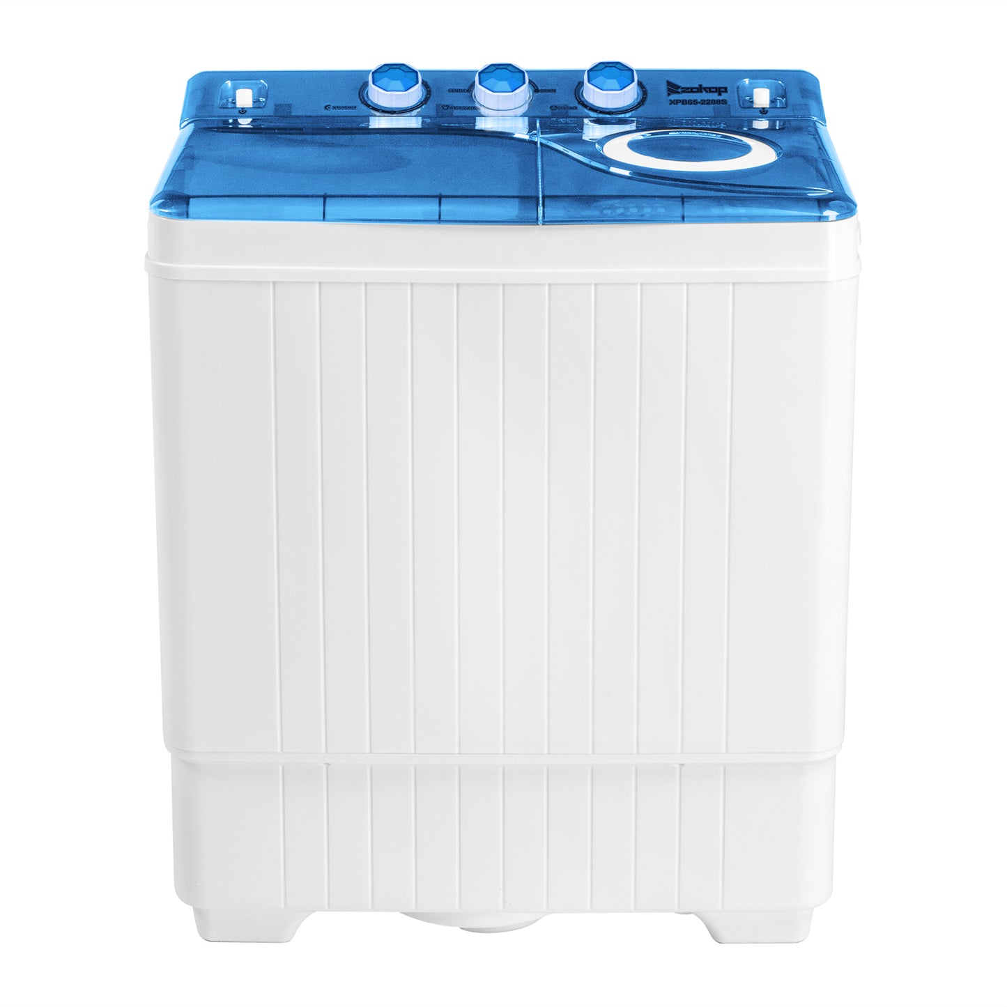 Twin Tub with Built-in Drain Pump XPB65-2288S 26Lbs Semi-automatic Twin Tube Washing Machine for Apartment, Dorms, RVs, Camping and More, White&Blue US Standard