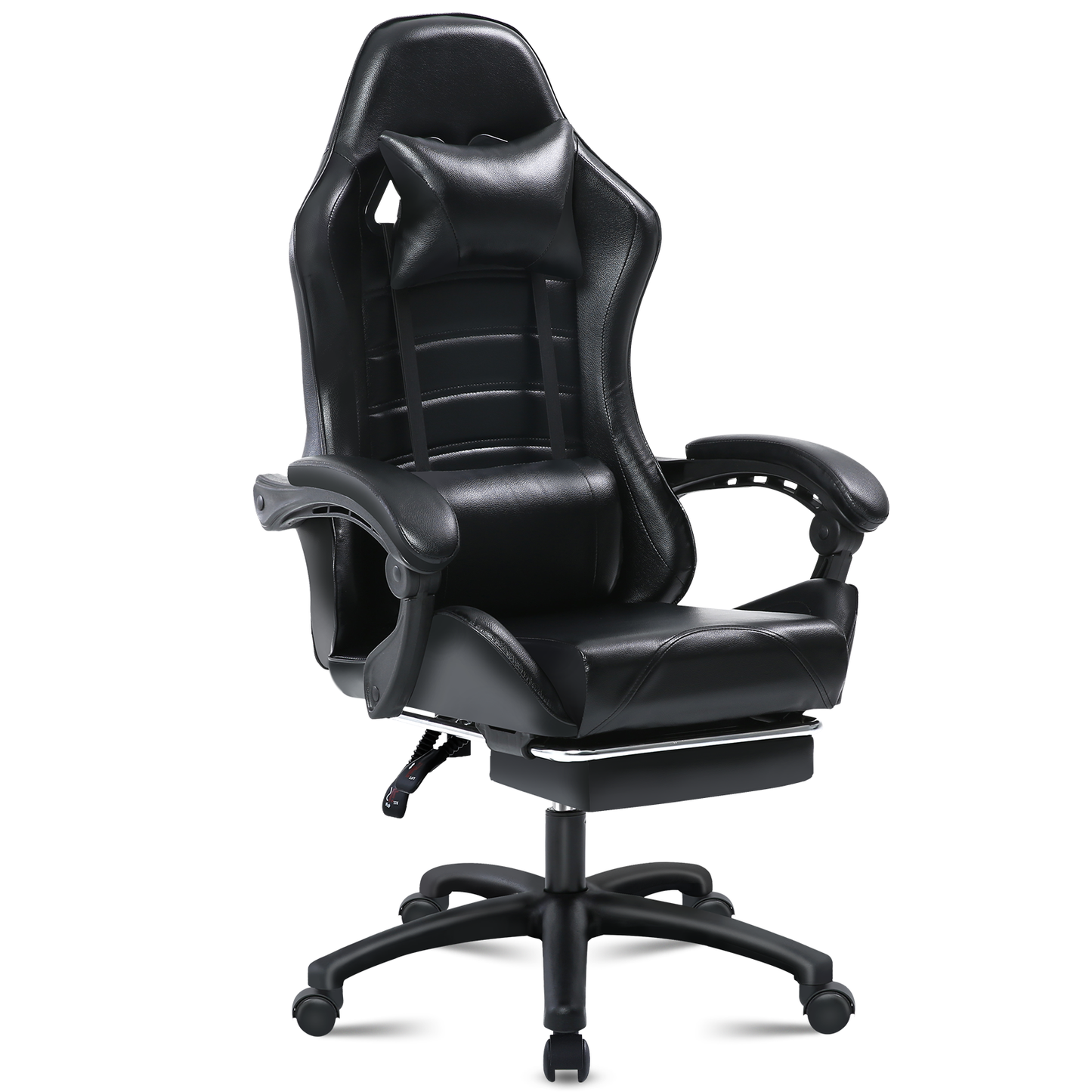 Game Chair, Adult Electronic Gaming Chair, Ergonomically Designed, PU Leather, Lounge Chair with Footstool and Waist Support, Office Chair, Black