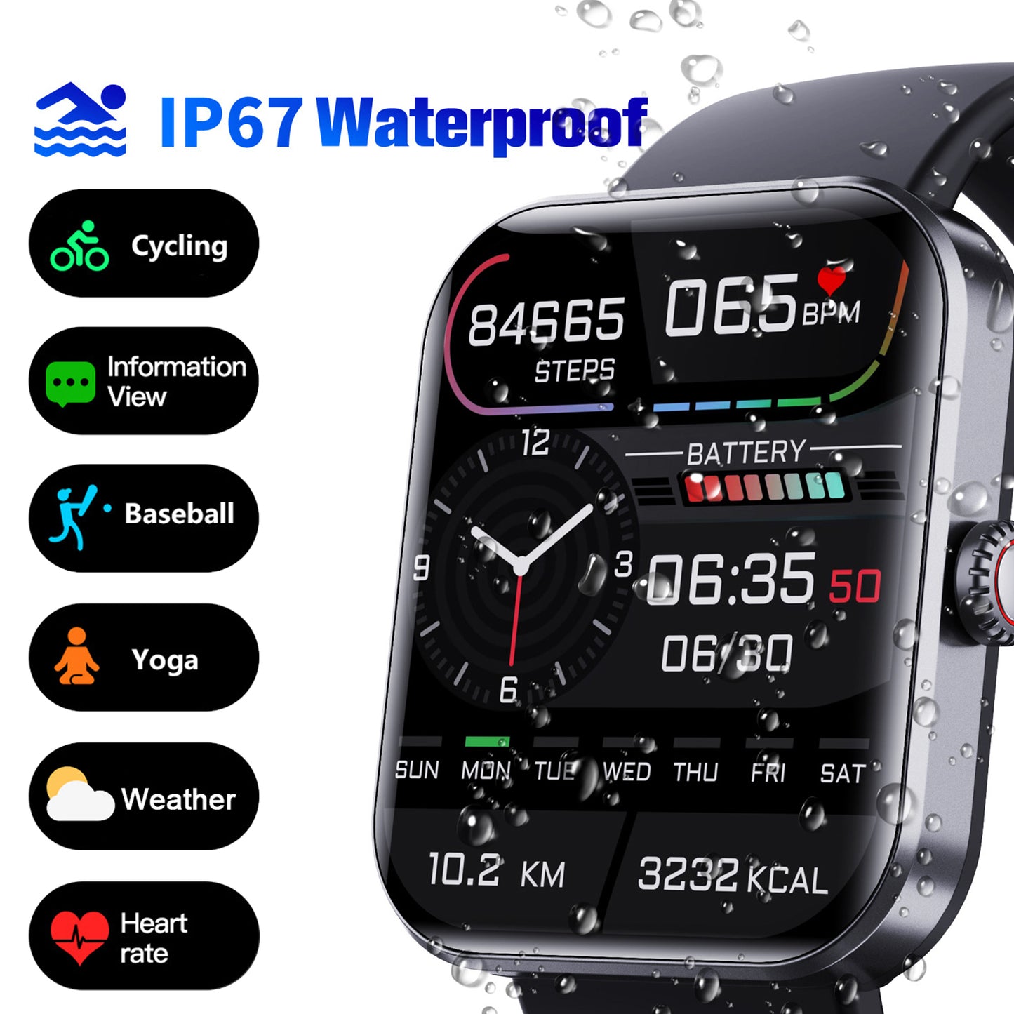 Bluetooth Smart Watch 1.9'' Blood Oxygen Test Smart Watch Heart Rate Monitoring