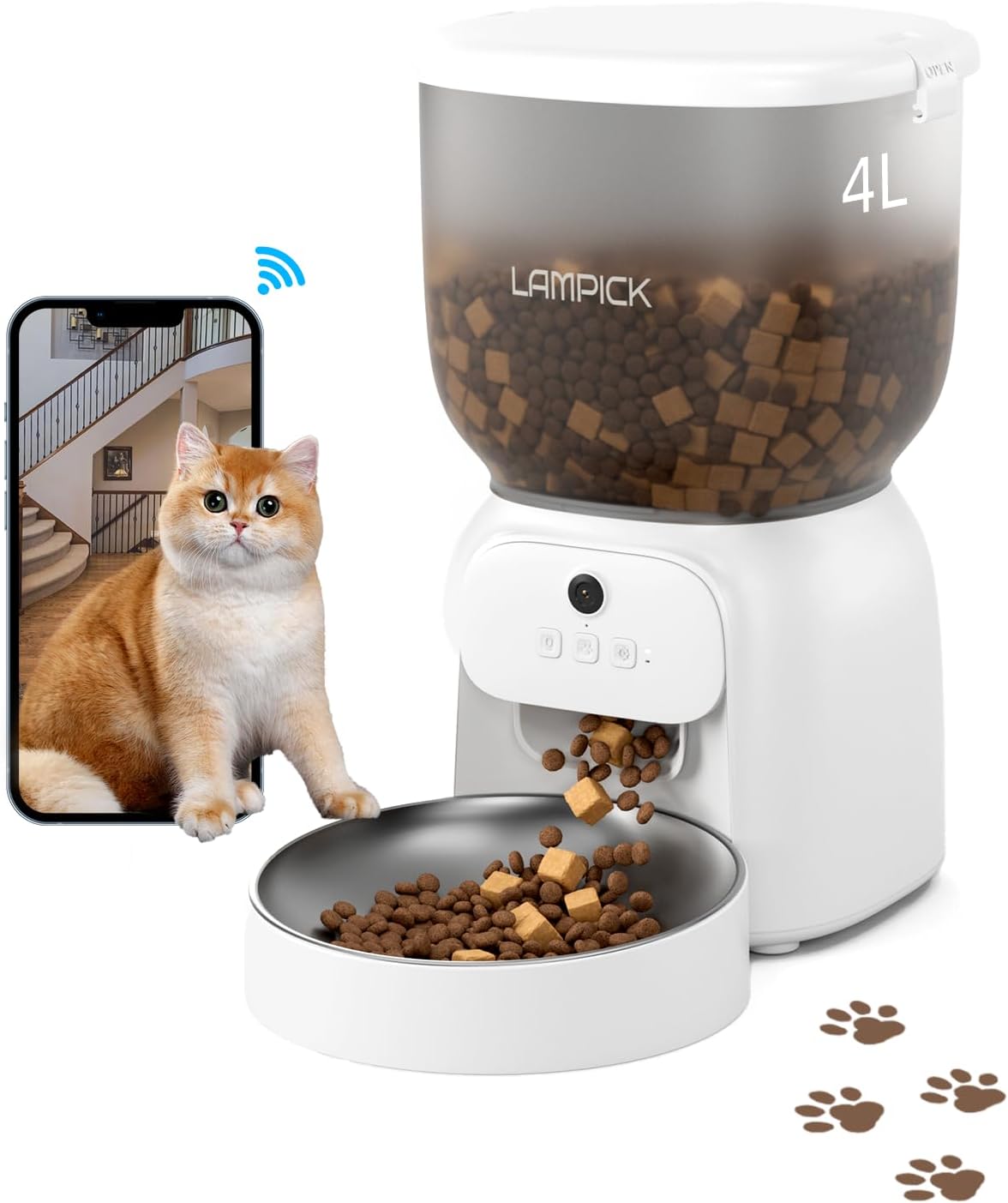 Automatic Cat Feeder with Camera, 1080P HD Video Cat Food Dispenser with Stainless Steel Bowls WiFi Automatic Pet Feeder with 2 Way Audio,Smart App Control(Ships from FBA warehouse, banned by Amazon)