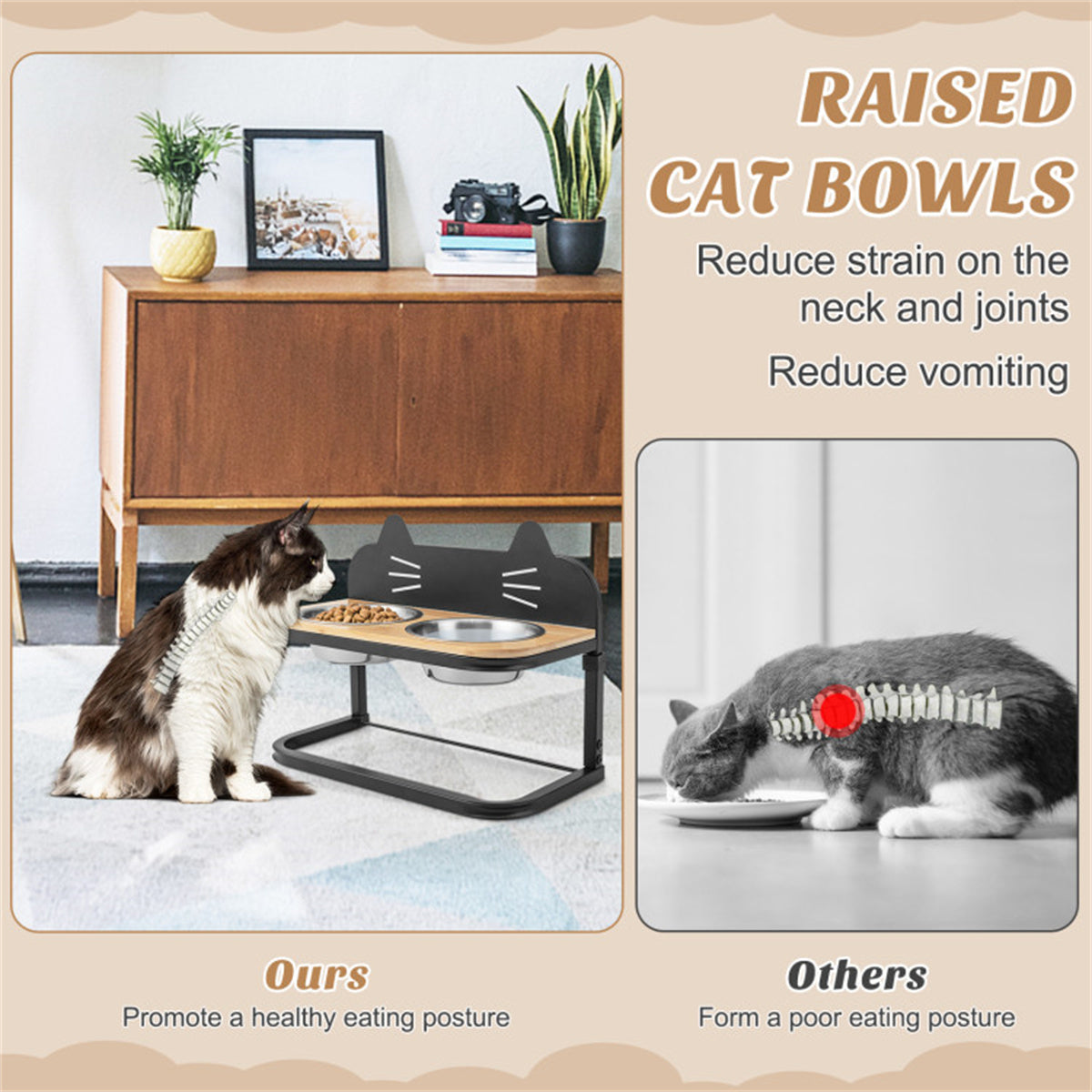 Pet Feeder with 2 Stainless Steel Bowls，Adjustable Height for Cats and Small and Medium Dogs